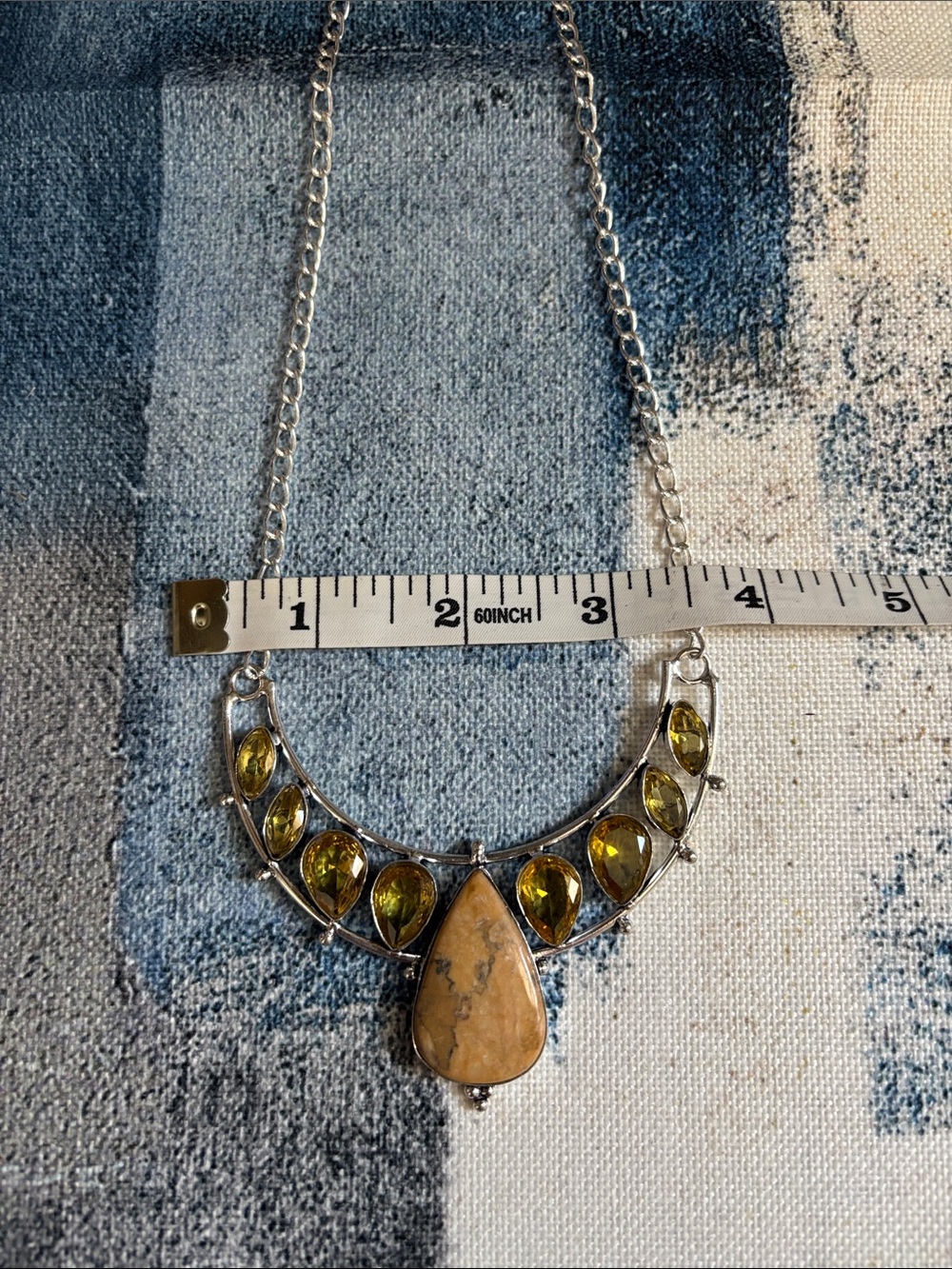 Sterling Silver Dendrite Opal Citrine Gemstone Necklace. - Picture 5 of 8